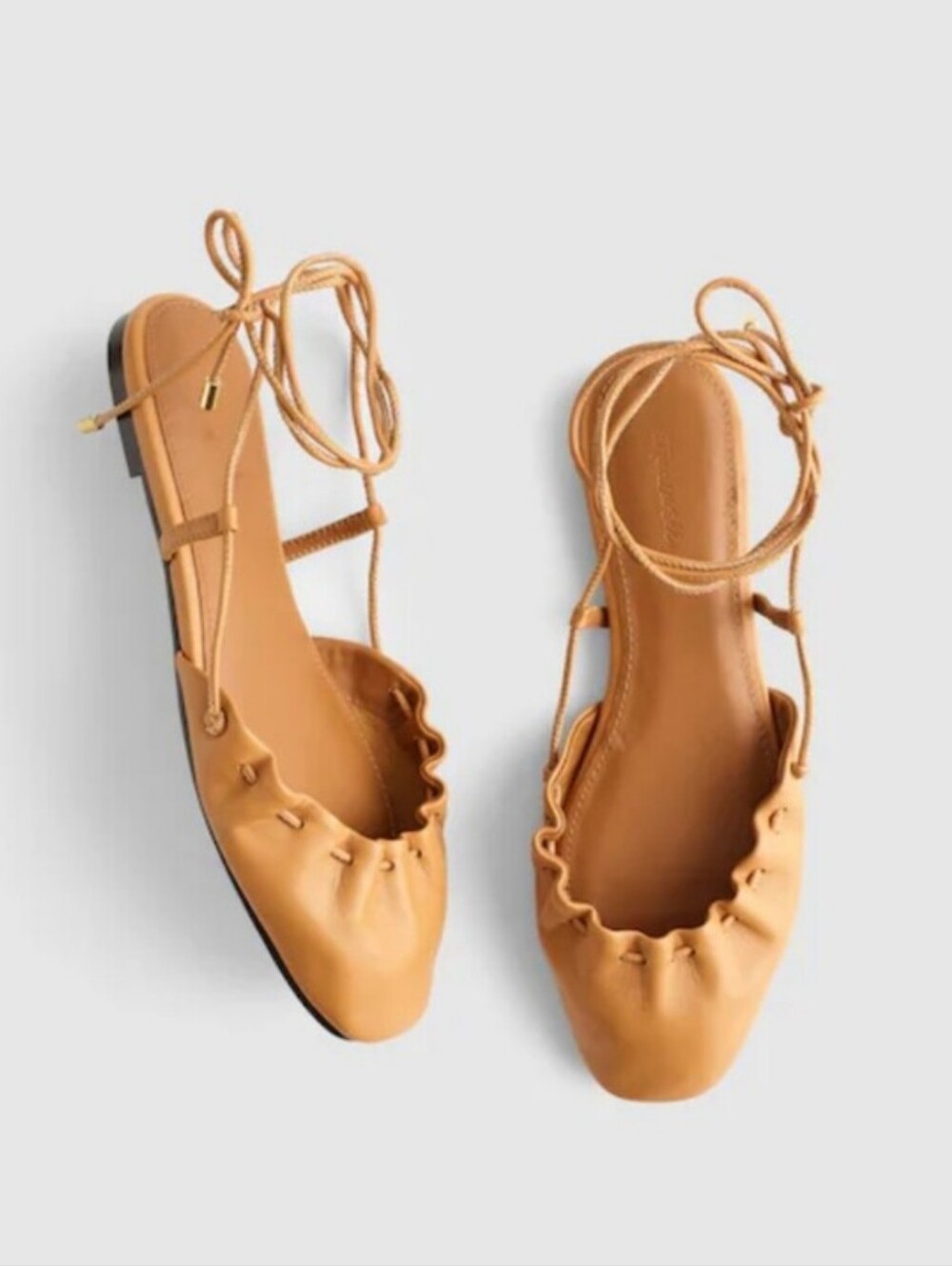 Madewell The Greta Ruched Ankle-Tie Flat in Leather Size 10 NEW OA554